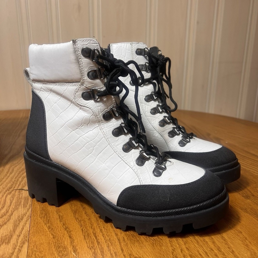 Enjoiya Women's White Leather Zoey Combat Boots w/zipper on side Size 40 (US 9)